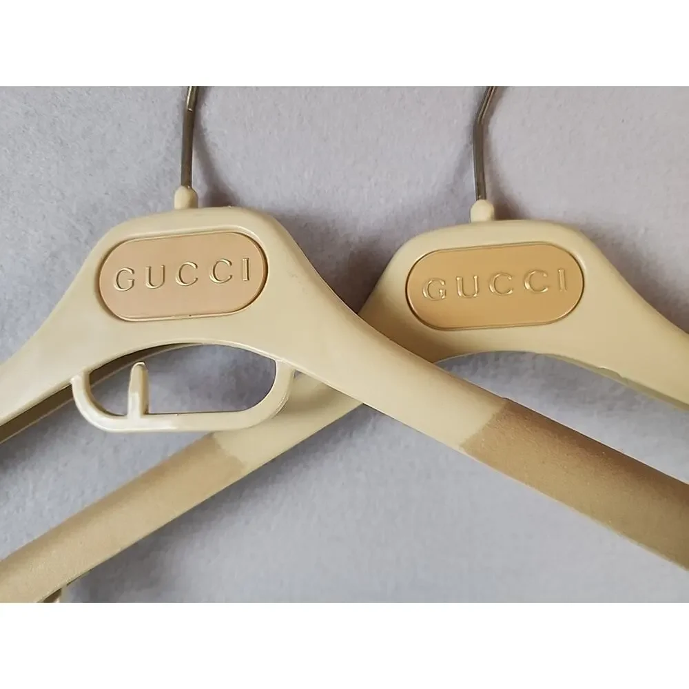 Gucci Clothes Garment Hanger Lot of 2 Plastic Metal Velvet Gold 14